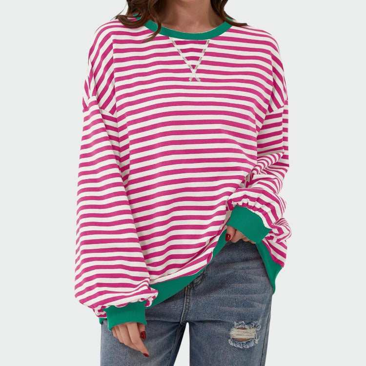 Alma – Sweatshirt Casual cu Mâneci Lungi și Dungi, Guler Rotund