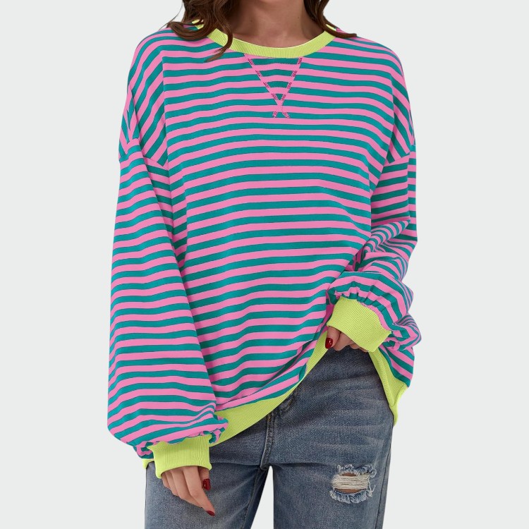 Alma – Sweatshirt Casual cu Mâneci Lungi și Dungi, Guler Rotund