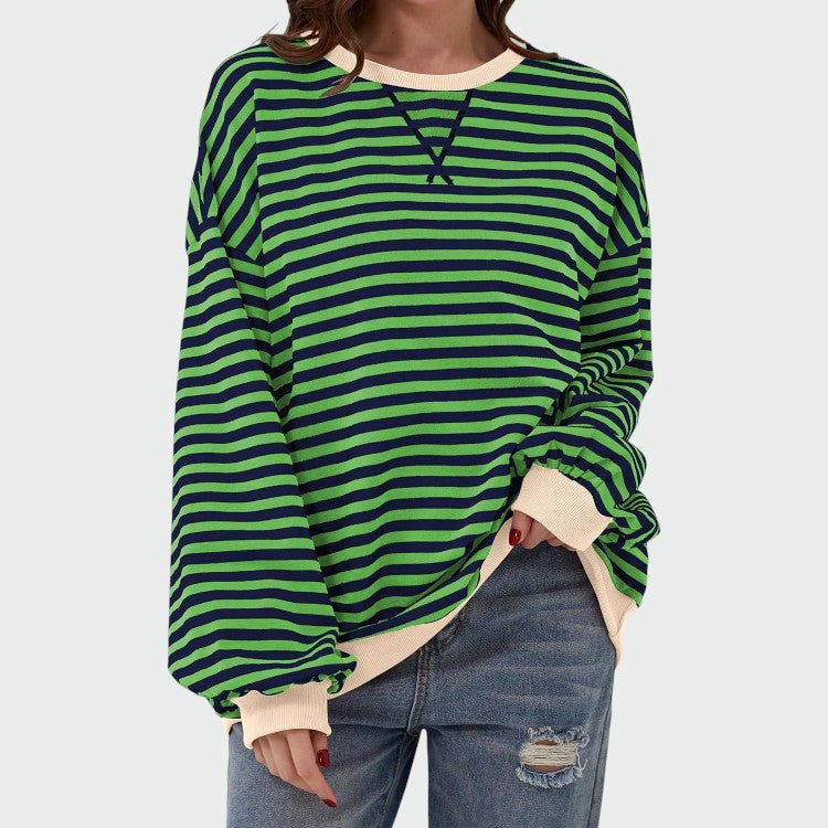 Alma – Sweatshirt Casual cu Mâneci Lungi și Dungi, Guler Rotund