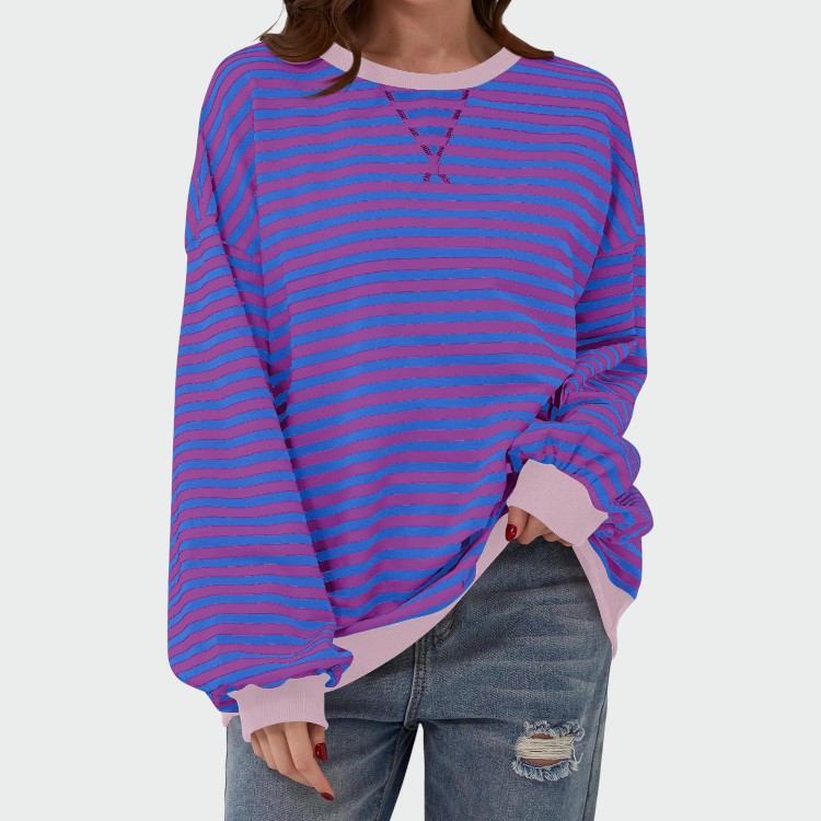 Alma – Sweatshirt Casual cu Mâneci Lungi și Dungi, Guler Rotund