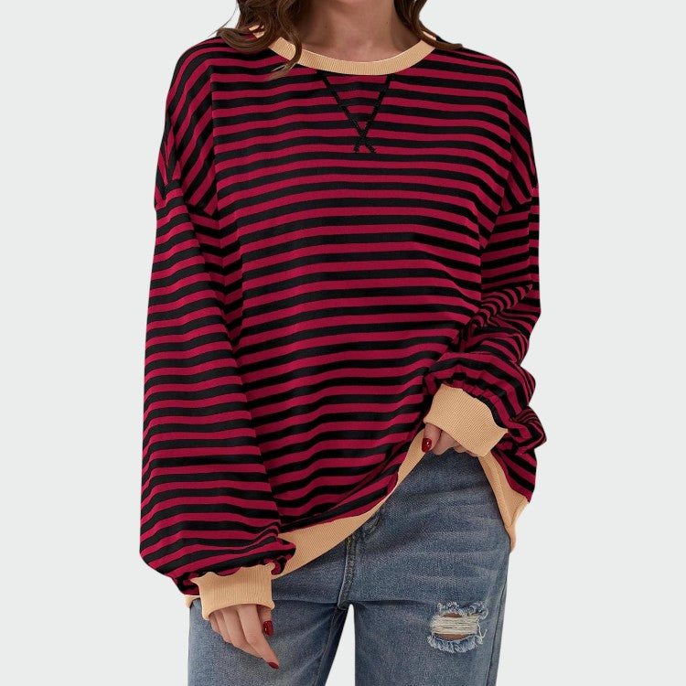 Alma – Sweatshirt Casual cu Mâneci Lungi și Dungi, Guler Rotund
