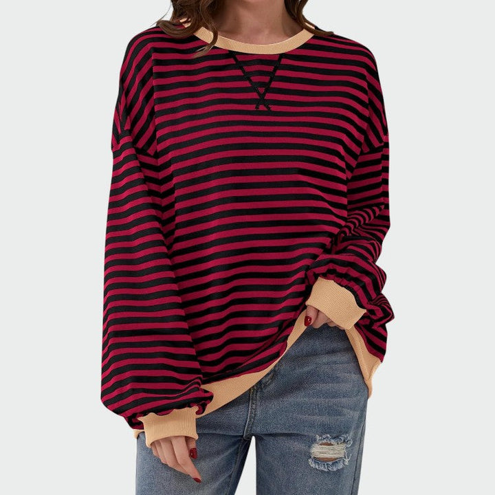 Alma – Sweatshirt Casual cu Mâneci Lungi și Dungi, Guler Rotund
