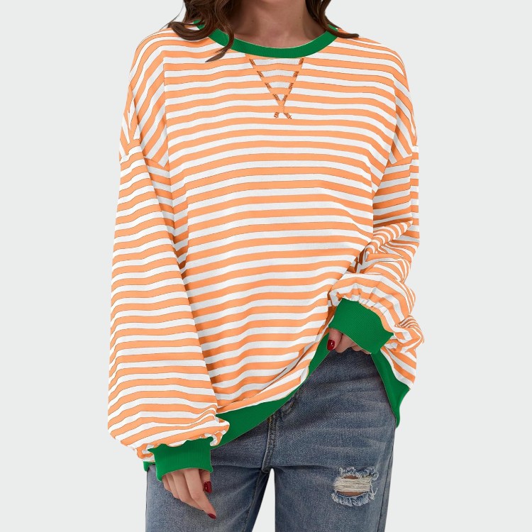 Alma – Sweatshirt Casual cu Mâneci Lungi și Dungi, Guler Rotund