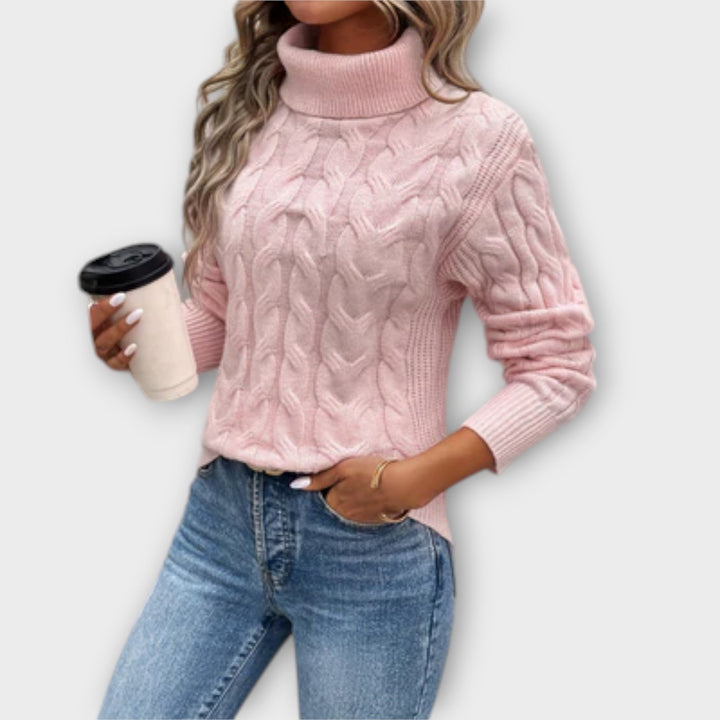 Amelia – Pulover Elegant cu Guler Rulou din Plasă