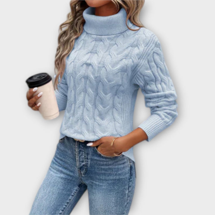 Amelia – Pulover Elegant cu Guler Rulou din Plasă