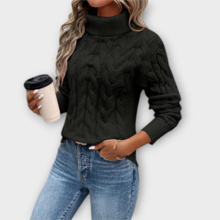 Amelia – Pulover Elegant cu Guler Rulou din Plasă