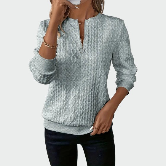 Alma – Pulover pentru femei cu fermoar și tricot cu cablu