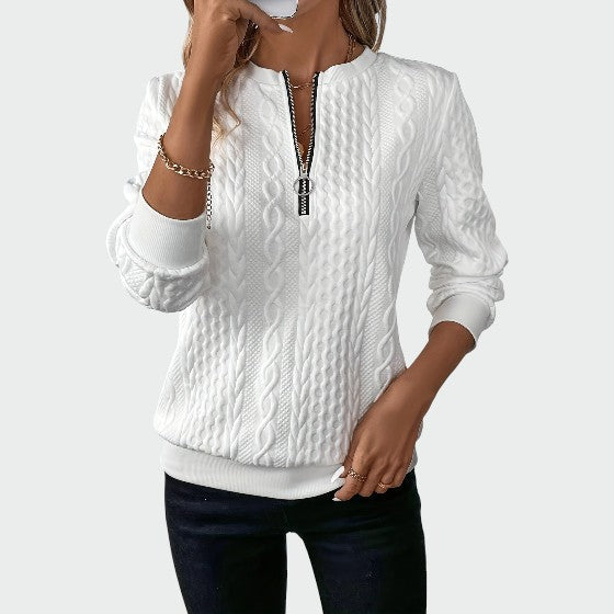 Alma – Pulover pentru femei cu fermoar și tricot cu cablu