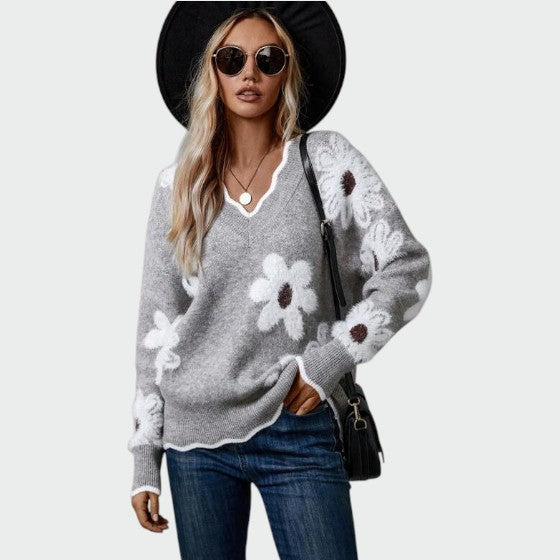 Alma – Bluză elegantă cu decolteu în V și model floral
