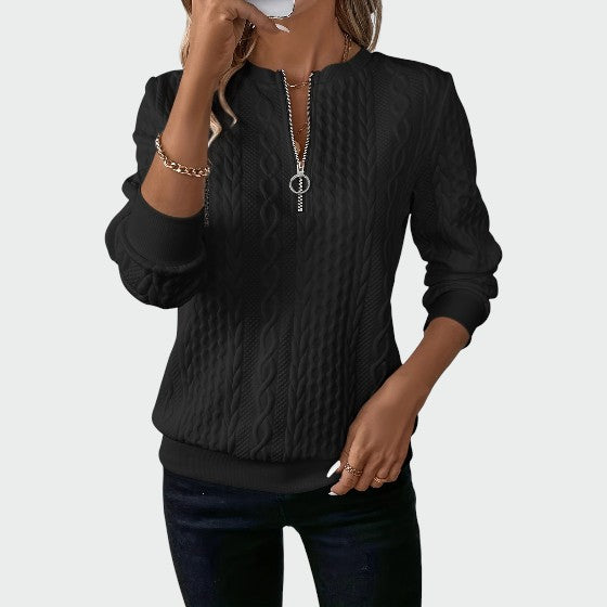 Alma – Pulover pentru femei cu fermoar și tricot cu cablu