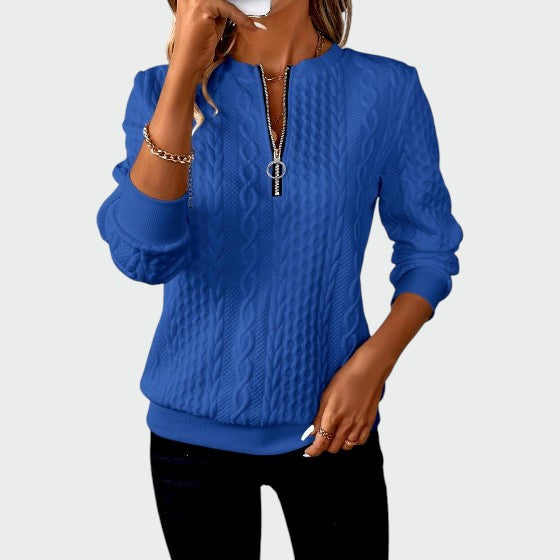 Alma – Pulover pentru femei cu fermoar și tricot cu cablu