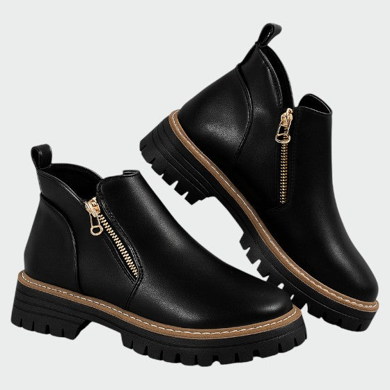 Alma – Botine dama cu vârf rotund și fermoar lateral