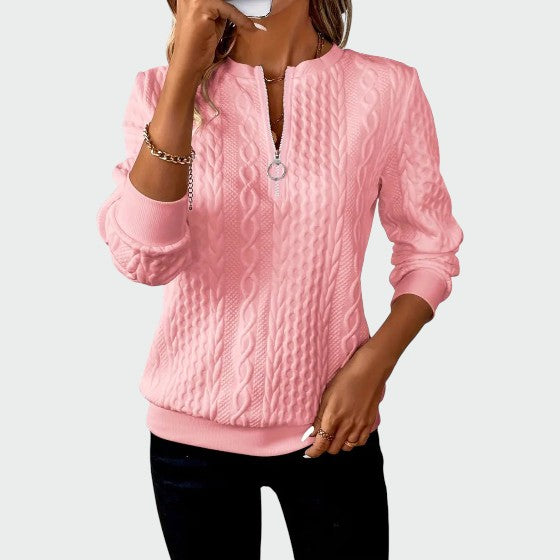 Alma – Pulover pentru femei cu fermoar și tricot cu cablu