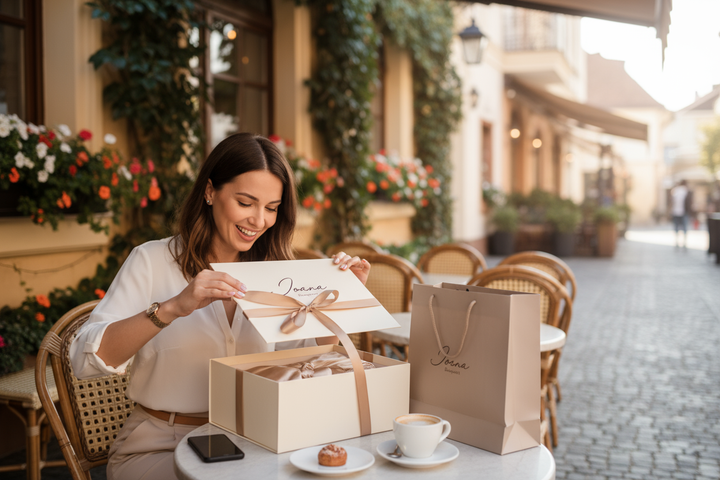 um packaging bonito e simples, n uma caixa toda feia. e o nome da loja é Ioana București