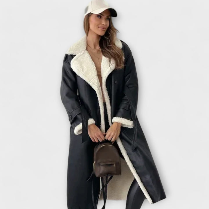 Maria – Jachetă lungă clasică cu căptușeală din fleece și guler din teddy