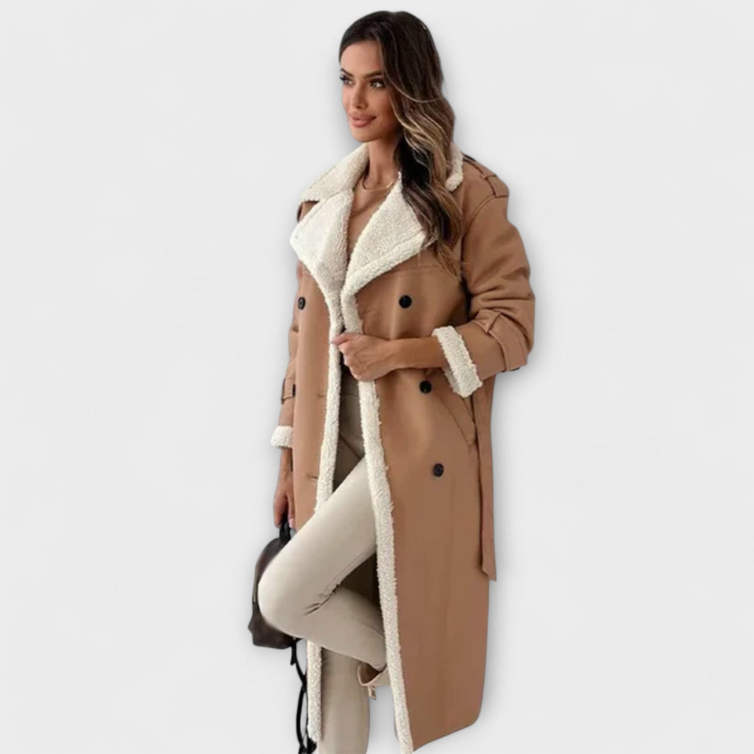 Maria – Jachetă lungă clasică cu căptușeală din fleece și guler din teddy