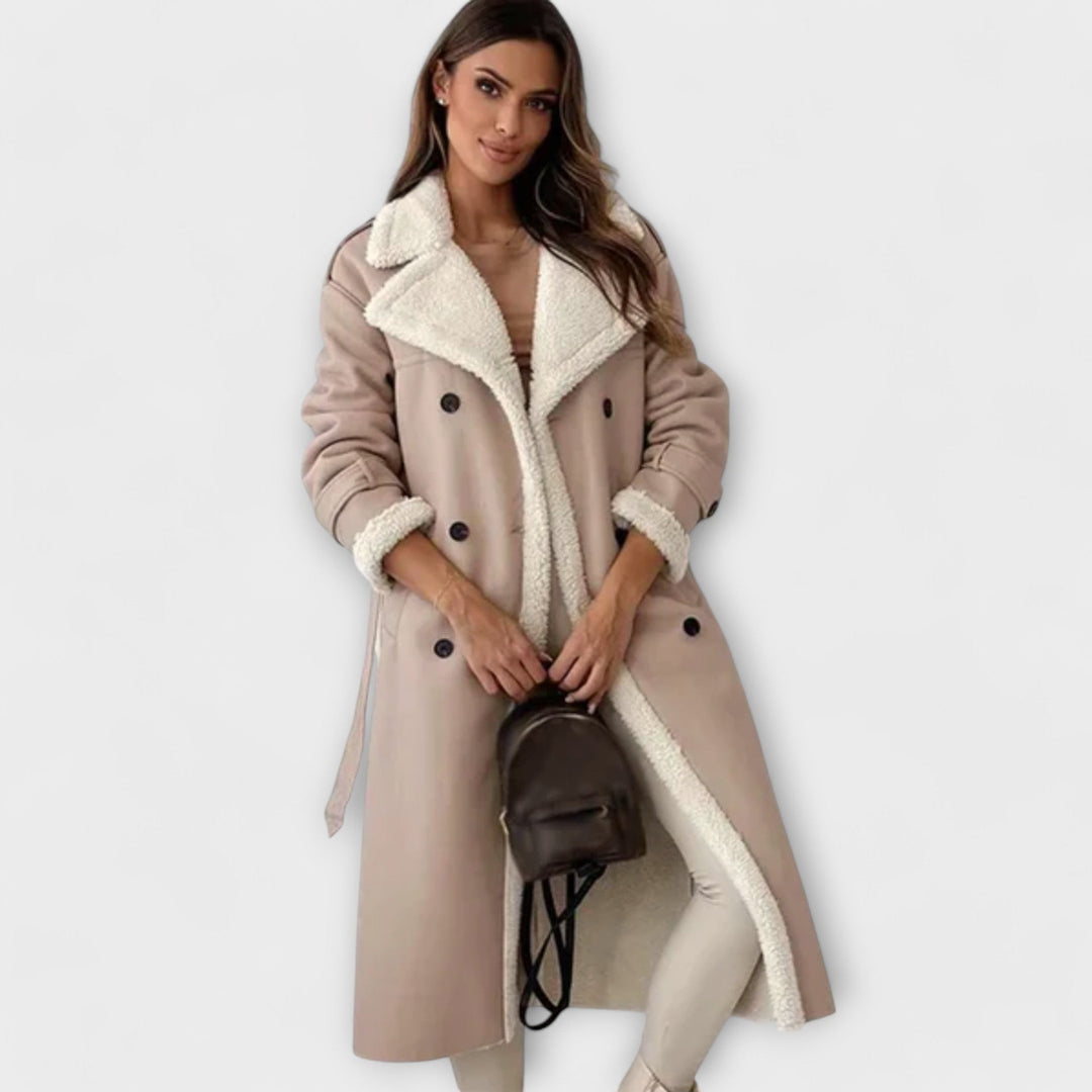 Maria – Jachetă lungă clasică cu căptușeală din fleece și guler din teddy