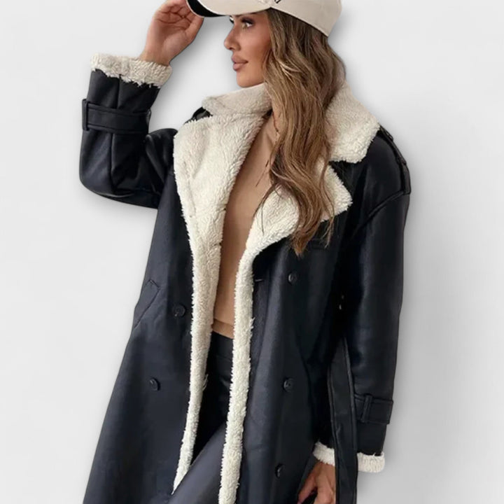 Maria – Jachetă lungă clasică cu căptușeală din fleece și guler din teddy