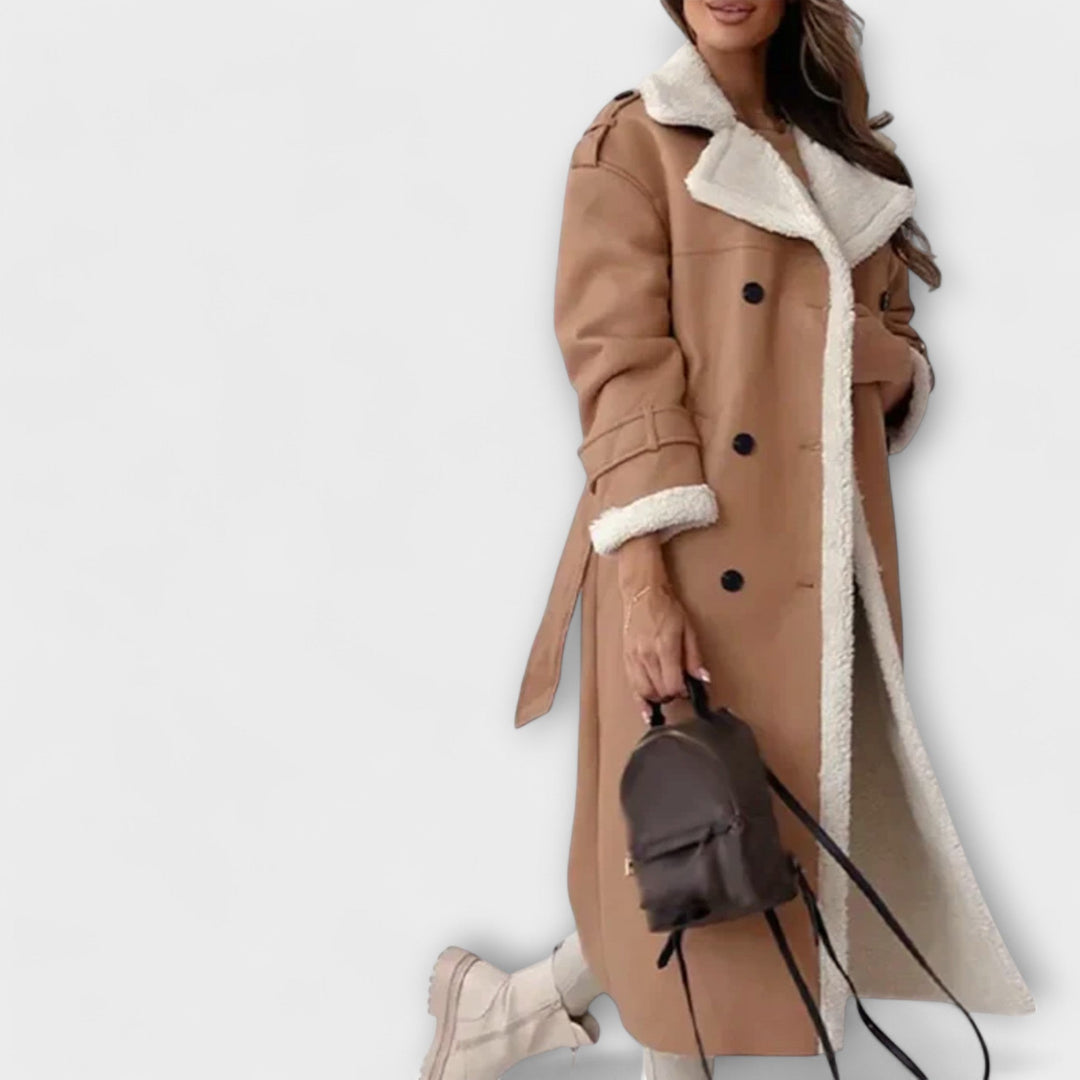 Maria – Jachetă lungă clasică cu căptușeală din fleece și guler din teddy