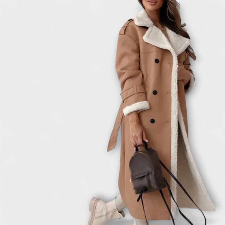 Maria – Jachetă lungă clasică cu căptușeală din fleece și guler din teddy