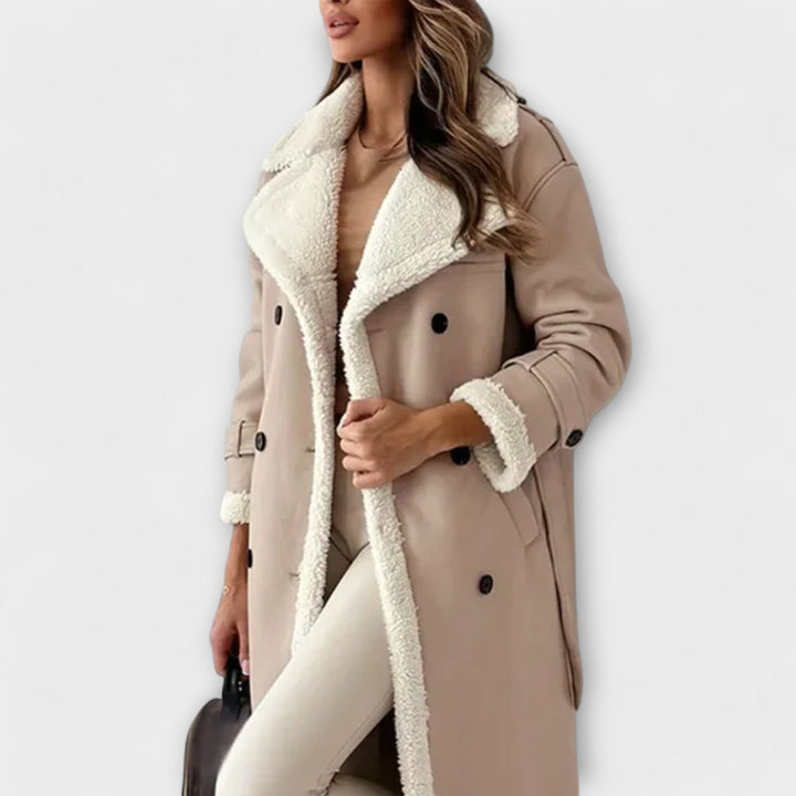 Maria – Jachetă lungă clasică cu căptușeală din fleece și guler din teddy